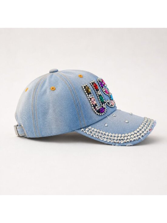 USA Dopamine Rhinestone Baseball Cap Denim Patriotic Glam Hat America 250 Festiv